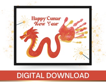 Year of the Dragon Handprint Craft, Lunar New Year Activity, Chinese New Year Craft, Handprint Art