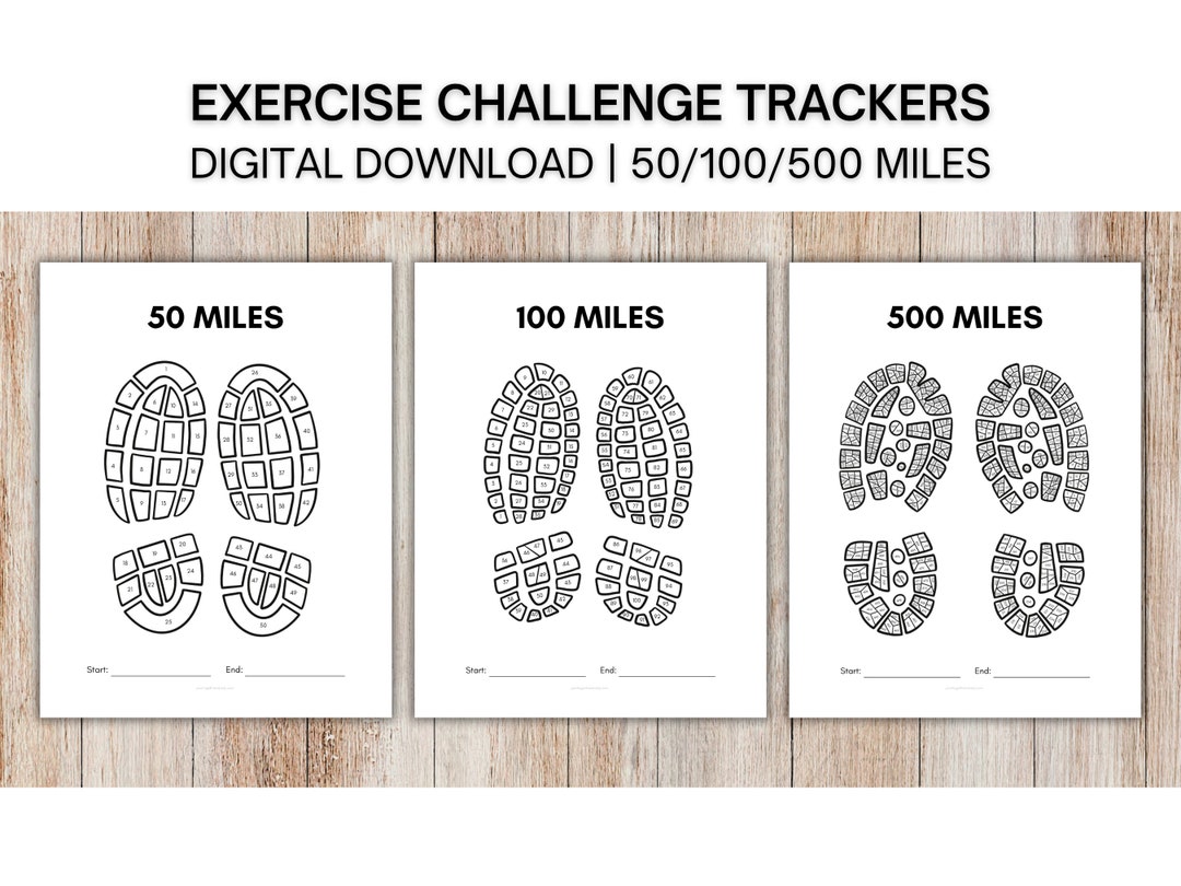 50/100/500 Miles Walking/running Challenge Tracker, Printable, Workout ...
