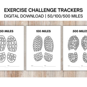 Tracker delle sfide di camminata/corsa da 50/100/500 miglia, stampabile, tracker di allenamento, registro delle passeggiate, registro della corsa