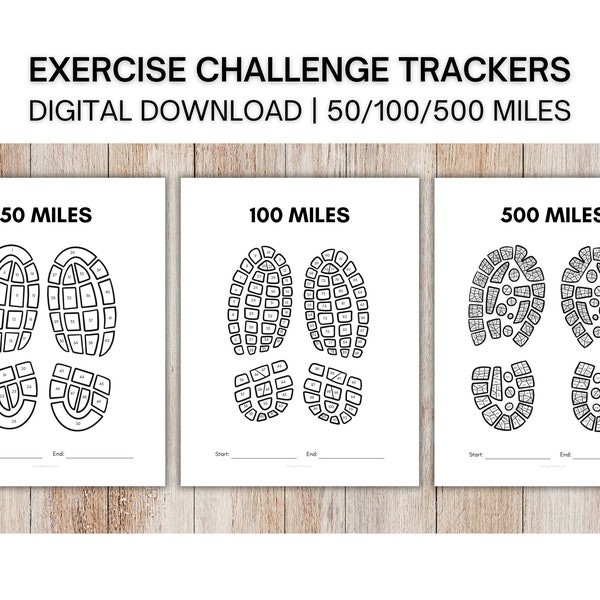 50/100/500 Miles Walking/Running Challenge Tracker, Printable, Workout Tracker, Walking Log, Running Log