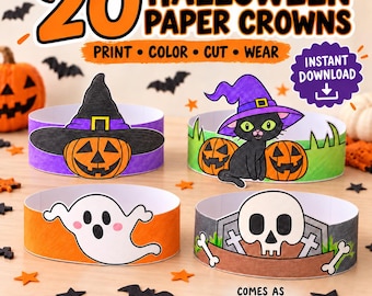 Halloween Paper Crowns, Halloween Coloring Craft, Halloween Party Favors, Classroom Party Activity
