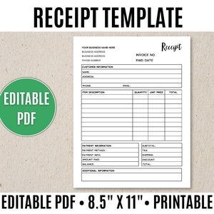 Receipt Template Editable Printable, Order Receipt - Editable PDF