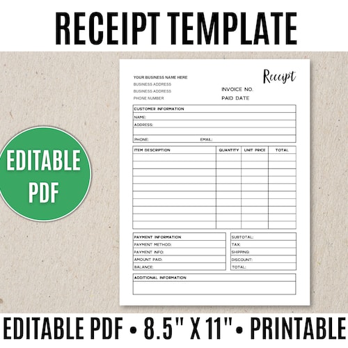 receipt template editable printable order receipt editable etsy new zealand
