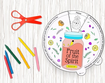 Fruit of the Spirit Coloring Wheel, Sunday School Activity, Digital Download