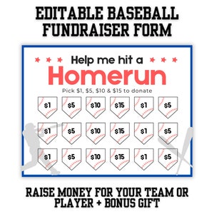 Editable Baseball Fundraiser Sheet, Fill My Plate, Baseball Fundraiser Template - Editable in Canva