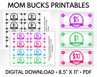 Mom Bucks Printable, Behavior Bucks, Chore Bucks, Reward System - Printable PDF C001