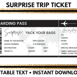 Custom Boarding Pass, Surprise Trip, Surprise Ticket, Boarding Pass Template - Editable PDF