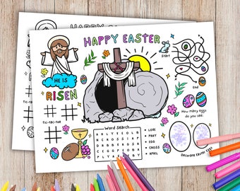 Bible Activity, Easter Coloring Page, He is Risen Coloring Activity, Sunday School Activity, Easter Coloring Sheet, Activity Placemat