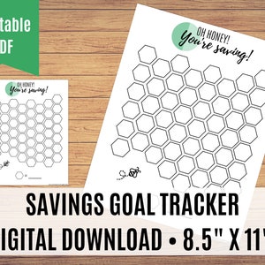 Honeycomb Savings Tracker, noodfondsdoel afdrukbaar, noodfondstracker, spaarthermometer