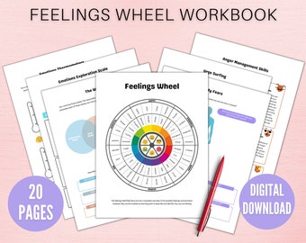 Emotions Processing Worksheets, Feelings Wheel, Coping Skills Worksheets