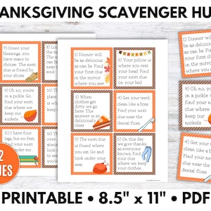 Indoor Thanksgiving Scavenger Hunt, Scavenger Hunt for Kids, Scavenger Hunt Cards, Thanksgiving Games Kids - Printable PDF