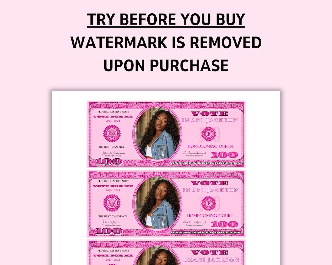 Editable Homecoming Campaign Money, Prom Queen, Money Template for ...