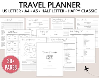 Planificateur de voyage, planificateur de vacances, planificateur de voyage A5, liste de contrôle d'emballage, liste de colisage - PDF imprimable