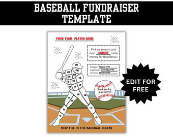 Editable Baseball Player Fill In Fundraiser, Baseball Fundraiser Sheet, Fundraiser Template - Editable in Canva