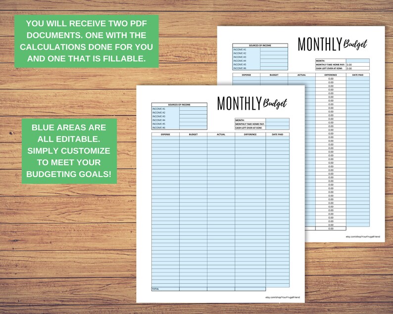 Printable Monthly Budget, Budget Template Printable, Zero Dollar Budget, Monthly Budget, Editable PDF Calculations done for you zdjęcie 5