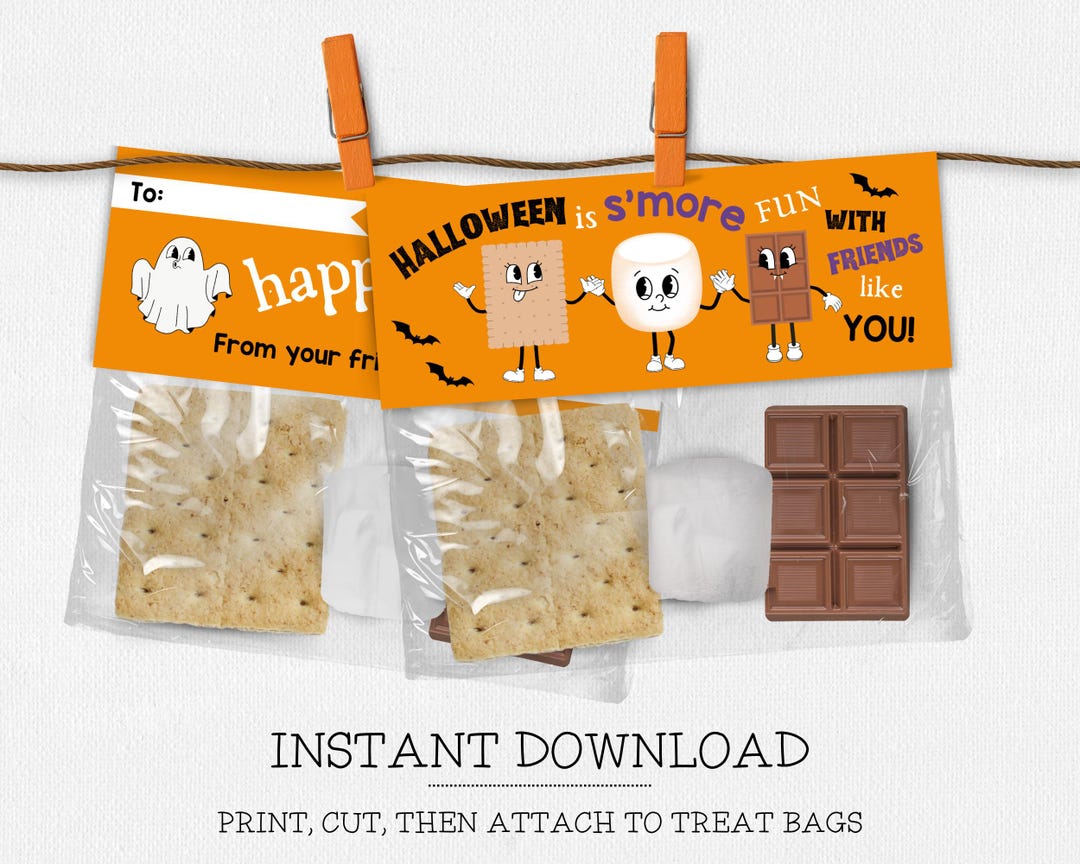Retro Halloween Treat Tag, Boo Basket Tag, Smores Tags, S'mores Favor