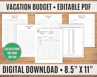 Vacation Planner, Vacation Budget Template, Vacation Itinerary, Vacation Savings Tracker, Editable PDF