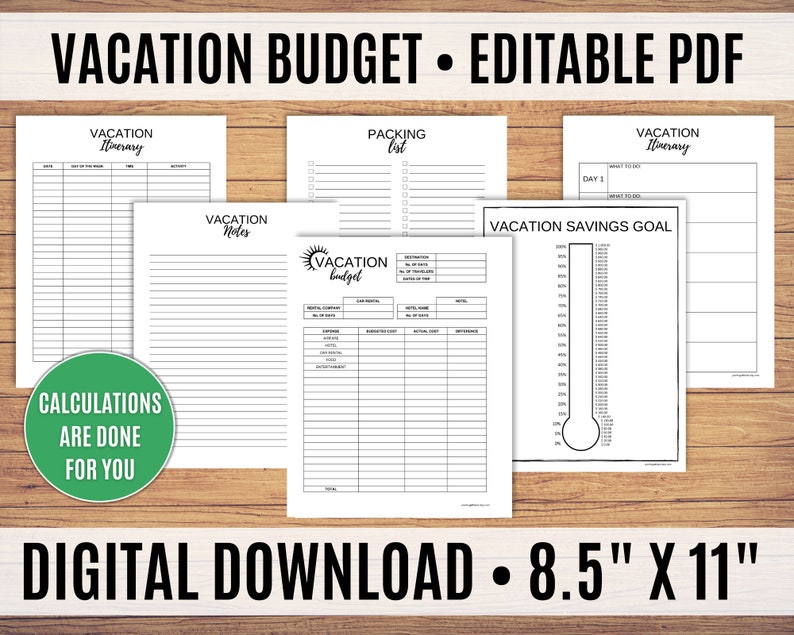 Vacation Printable Vacation Budget Template Vacation Etsy