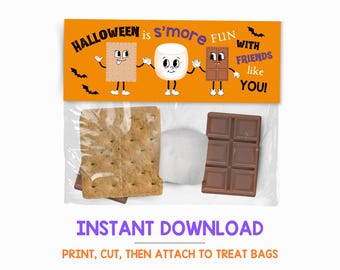 Retro Halloween Treat Tag, Boo Basket Tag, Smores Tags, S'mores Favor, Halloween Party Favors, Halloween Treat Bag Toppers Class Treats