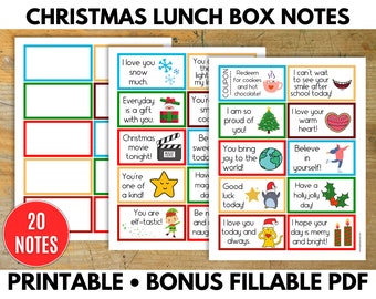 Christmas Lunch Box Notes for Kids, Winter Lunchbox Notes, Lunchbox Note Templates, Positive Affirmations for Kids