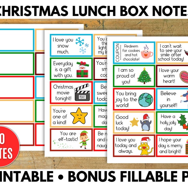 Christmas Lunch Box Notes for Kids, Winter Lunchbox Notes, Lunchbox Note Templates, Positive Affirmations for Kids