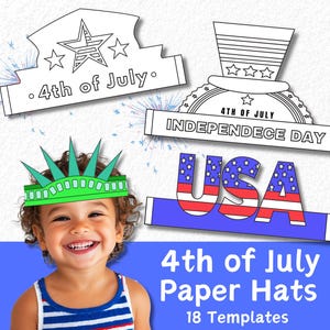 4th of July Paper Crown Craft, Patriotic Paper Hat Craft, Independence Day Coloring Activity, Fourth of July Coloring Page