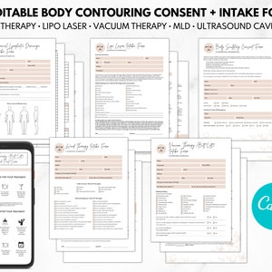 Editable Body Contouring Consent Forms, Body Sculpting, Vacuum Therapy, Wood Therapy, Lipo Laser, MLD, Fat Cavitation - Customize in Canva