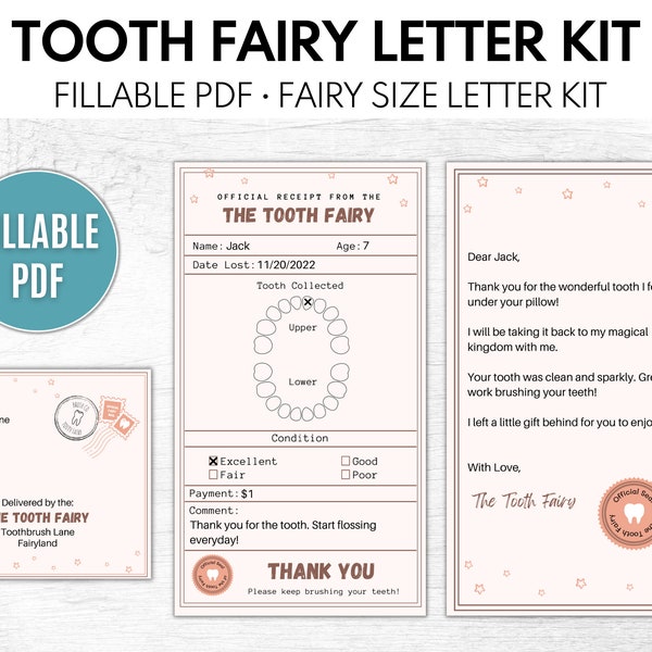 Tooth Fairy Receipt, Tooth Fairy Letter, Tooth Fairy Note, Printable Tooth Fairy Letter, Instant Download, Fillable PDF