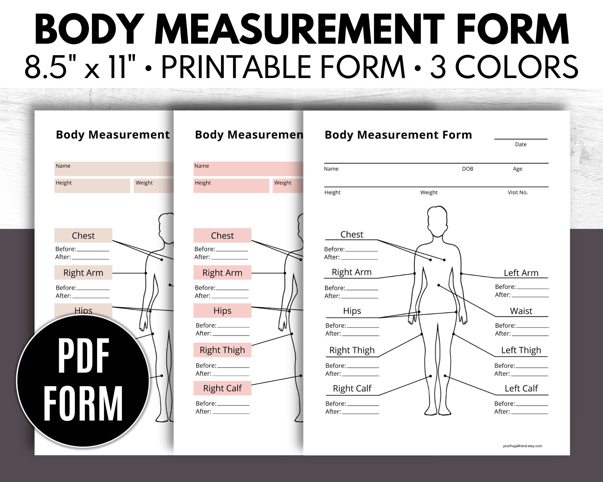 Body Measurement Template, Fat Cavitation Result, Body Sculpting Tracking, Esthetician Business Forms, Printable PDF