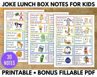 Joke Lunch Box Notes for Kids, Lunchbox Notes, Lunchbox Note Templates, Jokes for Kids