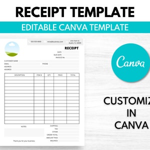 Receipt Template, Receipt of Payment, Custom Receipt- Customize in Canva