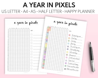 A Year in Pixels Printable, Mood Tracker, Emotion Tracker, Wellness Tracker, Printable Planner Insert, Bullet Journal