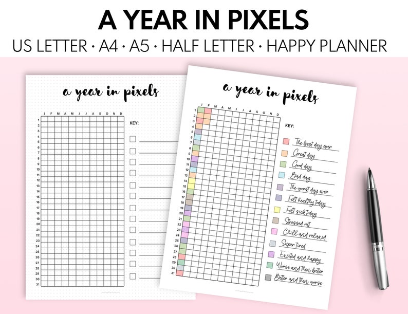 A Year in Pixels Printable Mood Tracker Emotion Tracker Etsy