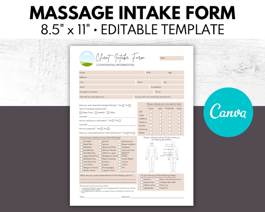 massage intake form, massage consent form, massage therapist