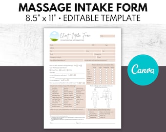 Massage Intake Form, Massage Consent Form, Massage Therapist, Esthetician Business Form, Medical History Form, Customize in Canva
