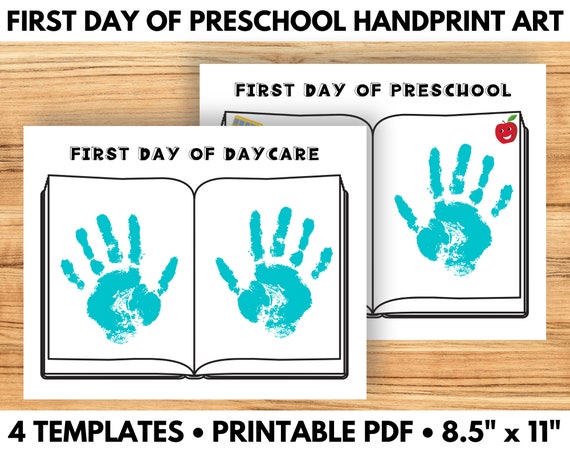 First Day of Preschool Handprint Art, First Day of Daycare, Hand Print Craft, Kindergarten Craft, Handprint Craft, Back to School