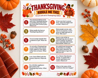 Thanksgiving Riddle Me This Game, Thanksgiving Riddles Game, Thanksgiving Party Game, Game for Kids, Office Party Game, Friendsgiving