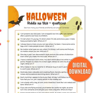 Halloween Riddle Me This, Halloween Trivia Game, Halloween Party Game, Halloween Game for Kids - Printable PDF