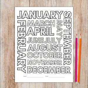 May include: A printable black and white calendar puzzle featuring the months of the year in a word search format. The puzzle includes the words "January", "February", "March", "April", "May", "June", "July", "August", "September", "October", "November", and "December".
