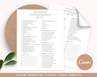 Wedding Photography Shot List, Wedding Photographer Check List, Wedding Checklist, Wedding Shot List, Customize in Canva