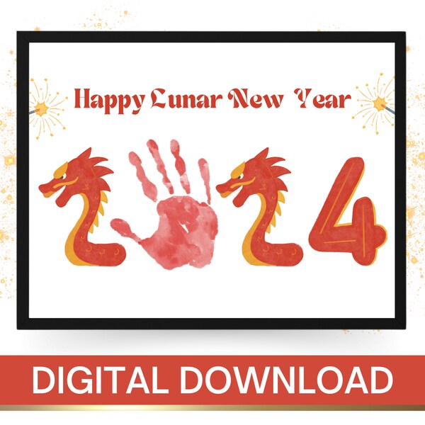 Year of the Dragon Handprint Craft, Lunar New Year Activity, Chinese New Year Craft, Handprint Art