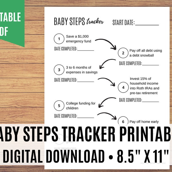 Baby Steps Tracker, Baby Step Progress Tracker, Letter Size and A5, Printable PDF