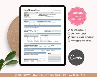 Travel Agent Client Intake Form, Travel Inquiry Form, Client Travel Inquiry Form, Travel Agency Forms, Travel Advisor - Edit free in Canva!