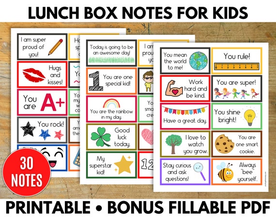 Lunch Box Notes for Kids, Lunchbox Notes for Girls, Positive Affirmations,  Encouraging Notes for Kids, Instant Download Lunch Notes -  Denmark