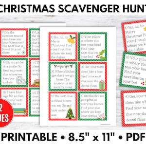 Printable Christmas Scavenger Hunt Cards, Scavenger Hunt Clues , Scavenger Hunt Cards, Christmas Games - Printable PDF