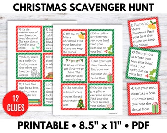 Printable Christmas Scavenger Hunt Cards, Scavenger Hunt Clues , Scavenger Hunt Cards, Christmas Games - Printable PDF