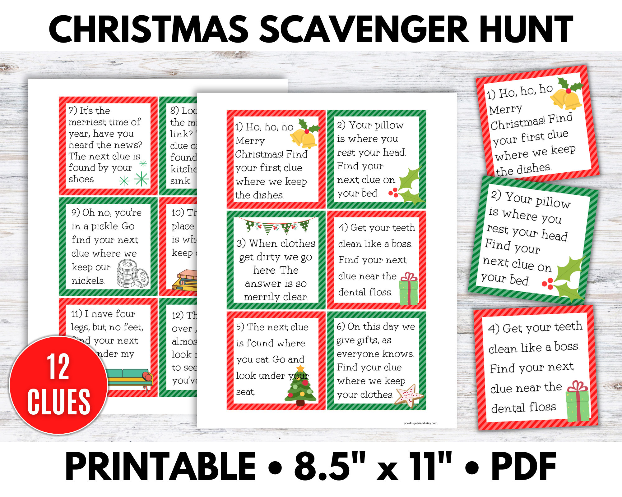 Printable Christmas Scavenger Hunt Cards Scavenger Hunt Clues Etsy