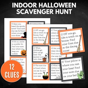 Búsqueda del tesoro de Halloween en interiores, juego de Halloween para niños, tarjetas de búsqueda del tesoro, búsqueda del tesoro con acertijos - PDF imprimible