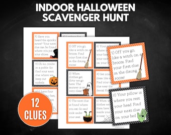 Indoor Halloween Scavenger Hunt, Halloween Game for Kids, Scavenger Hunt Cards, Scavenger Hunt with Riddles - Printable PDF