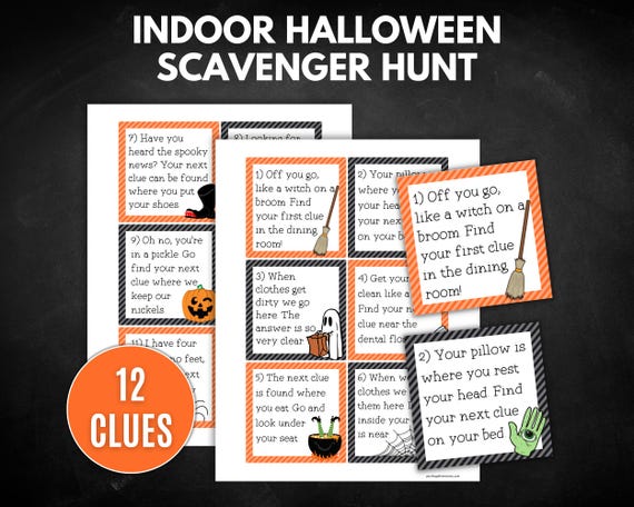Indoor Halloween Scavenger Hunt, Halloween Game for Kids, Scavenger Hunt Cards, Scavenger Hunt with Riddles - Printable PDF